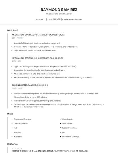 Mechanical Contractor Resume