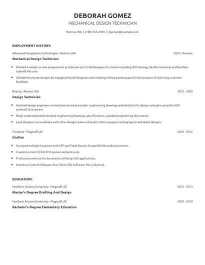 Mechanical Design Technician Resume