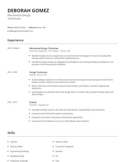 Mechanical Design Technician Resume