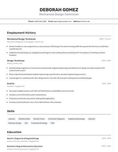 Mechanical Design Technician Resume