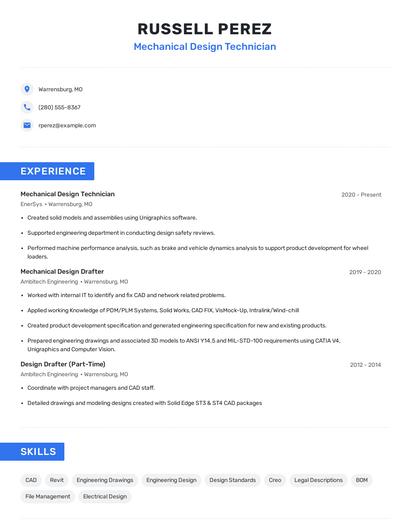 Mechanical Design Technician Resume