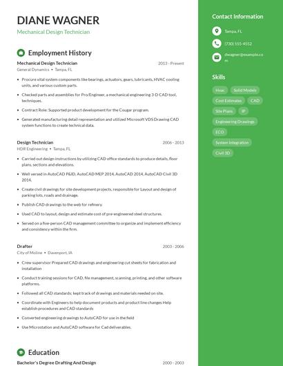 Mechanical Design Technician Resume