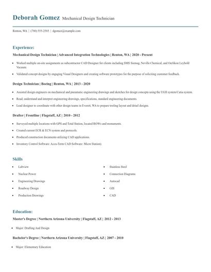 Mechanical Design Technician Resume