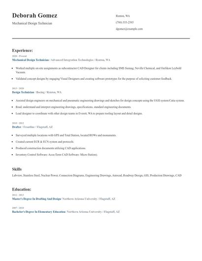 Mechanical Design Technician Resume