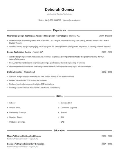 Mechanical Design Technician Resume