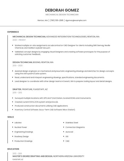 Mechanical Design Technician Resume