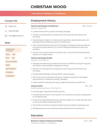 Mechanical Designer & Draftsman Resume