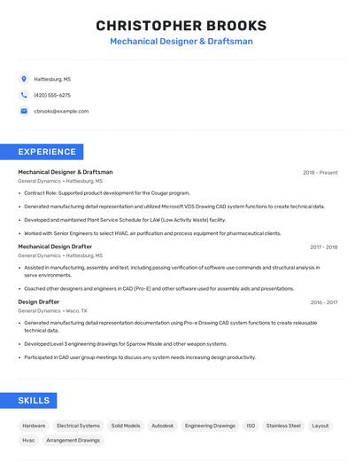 Mechanical Designer & Draftsman Resume