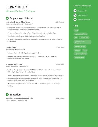 Mechanical Designer & Draftsman Resume