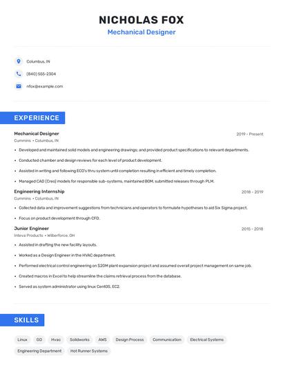 Mechanical Designer Resume