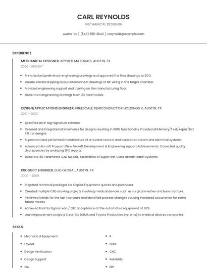 Mechanical Designer Resume