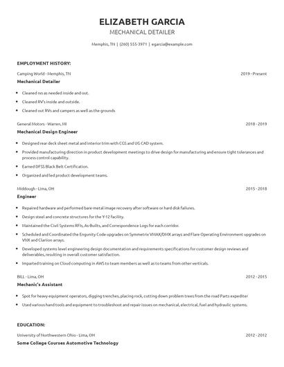 Mechanical Detailer Resume
