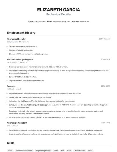 Mechanical Detailer Resume