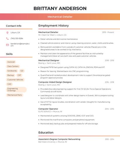 Mechanical Detailer Resume