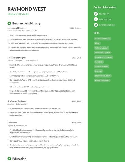 Mechanical Detailer Resume