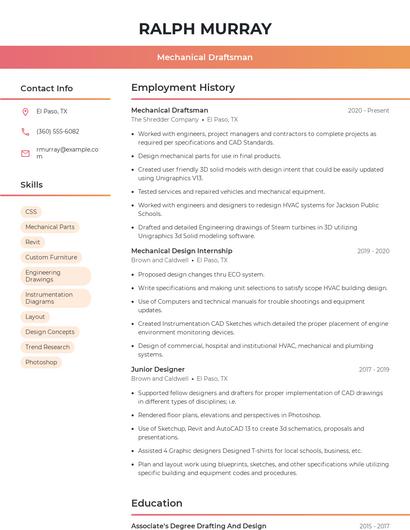 Mechanical Draftsman Resume