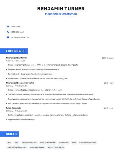 Mechanical Draftsman Resume