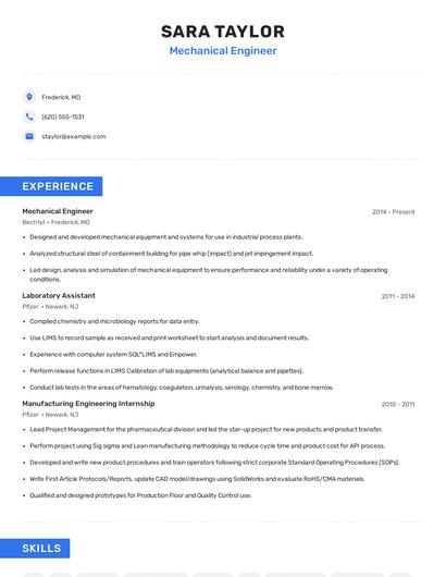 Mechanical Engineer Resume