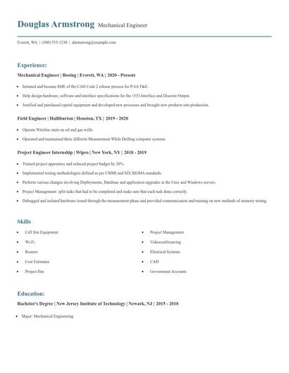 Mechanical Engineer Resume
