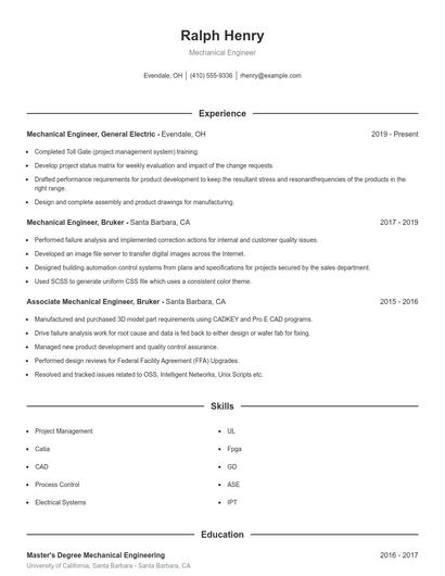 Mechanical Engineer Resume