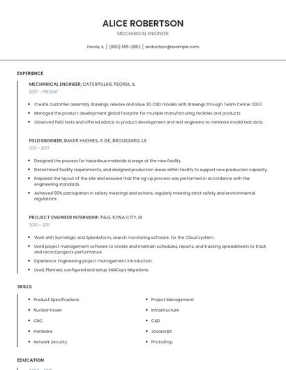 Mechanical Engineer Resume