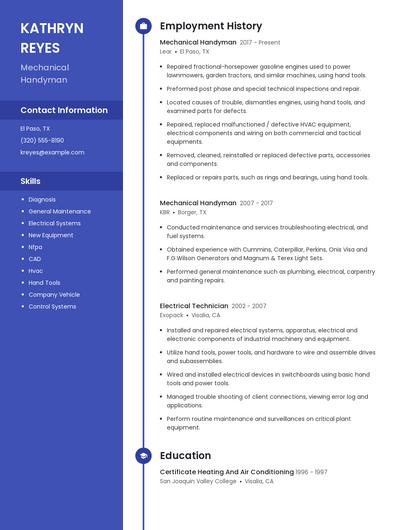Mechanical Handyman Resume