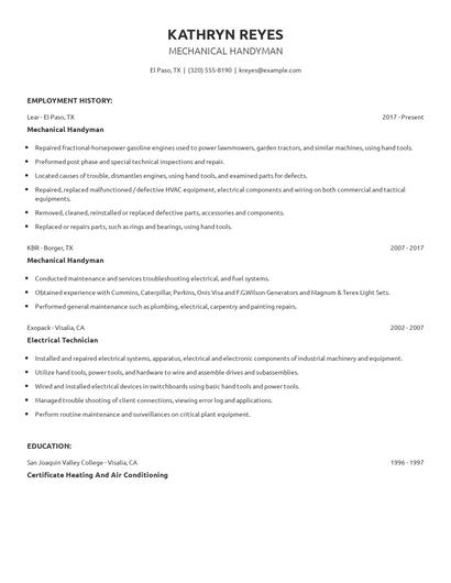 Mechanical Handyman Resume