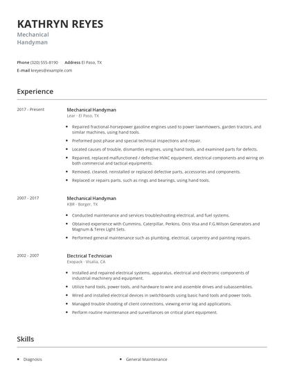 Mechanical Handyman Resume