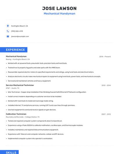 Mechanical Handyman Resume