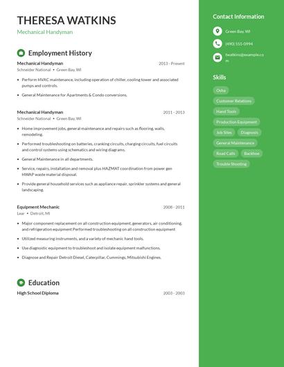 Mechanical Handyman Resume