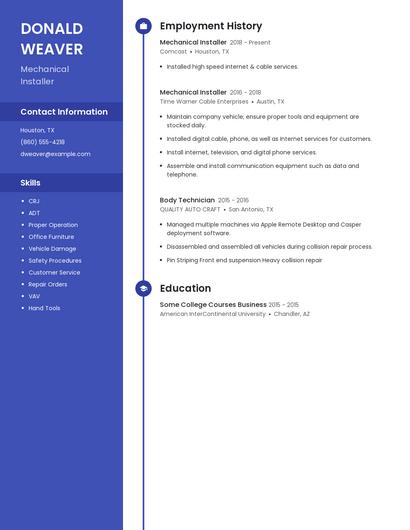 Mechanical Installer Resume