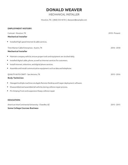 Mechanical Installer Resume