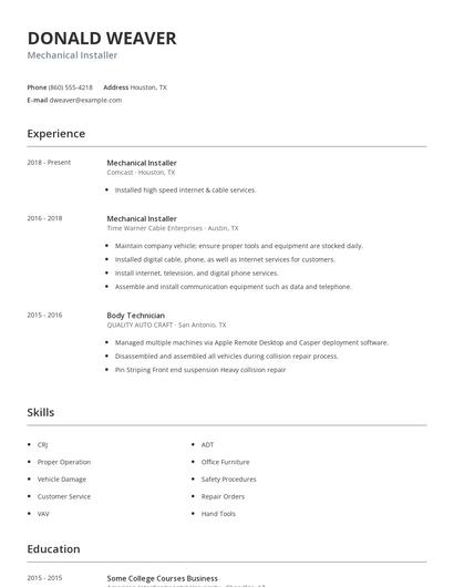 Mechanical Installer Resume