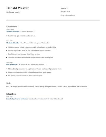 Mechanical Installer Resume