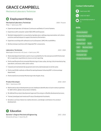 Mechanical Laboratory Technician Resume