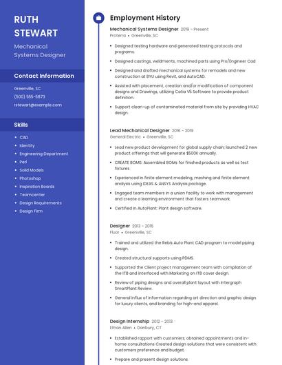 Mechanical Systems Designer Resume