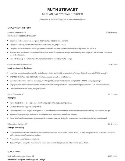 Mechanical Systems Designer Resume