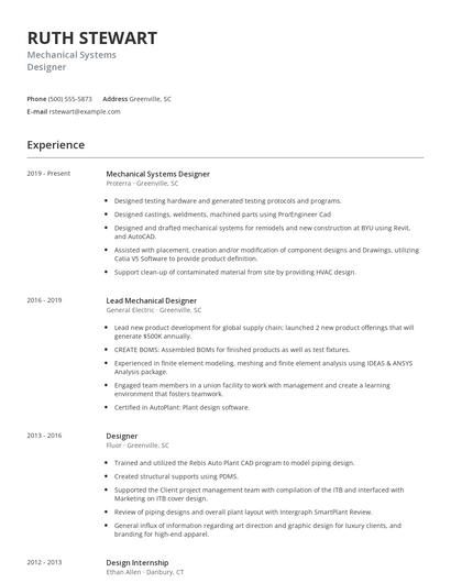 Mechanical Systems Designer Resume
