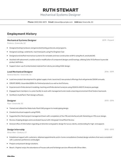 Mechanical Systems Designer Resume
