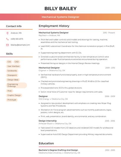 Mechanical Systems Designer Resume