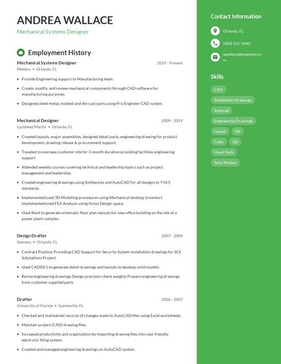 Mechanical Systems Designer Resume