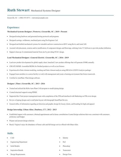 Mechanical Systems Designer Resume