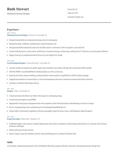 Mechanical Systems Designer Resume
