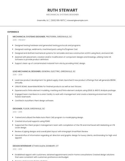 Mechanical Systems Designer Resume