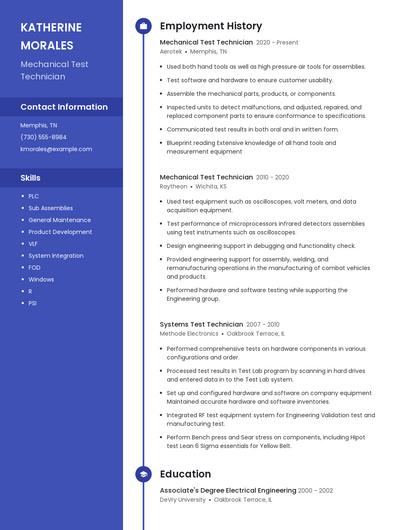 Mechanical Test Technician Resume