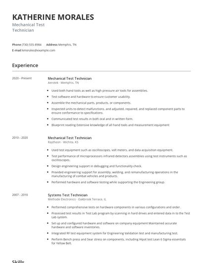 Mechanical Test Technician Resume