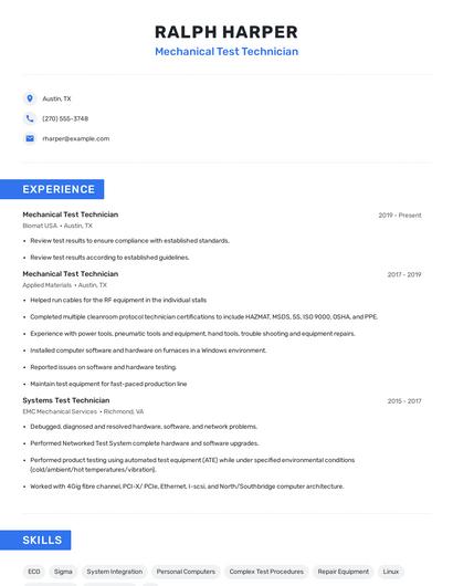 Mechanical Test Technician Resume