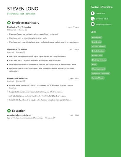 Mechanical Test Technician Resume