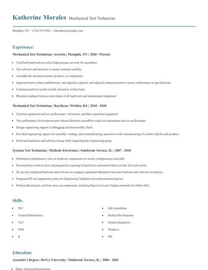 Mechanical Test Technician Resume