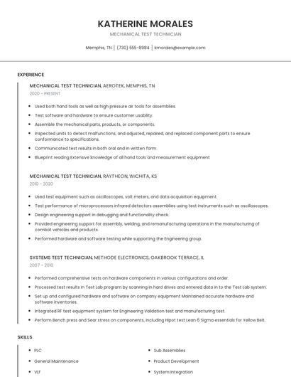 Mechanical Test Technician Resume